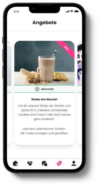 iPhone-Mockup zeigt das Angebot der Woche in der 2Bfit-App