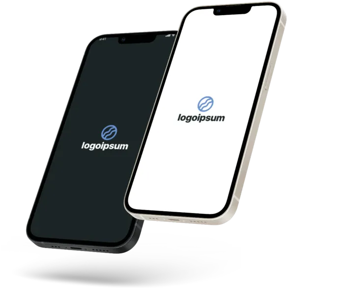 Zwei iPhones im Mockup zeigen ein Beispiel-Logo im Light- und Dark-Mode als Splash Screen der 2Bfit-App