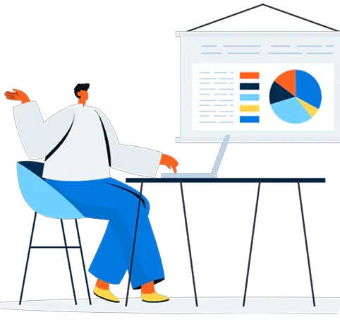 Illustration: zwei Personen diskutieren ein Seitenlayout