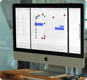 Bild eines iMacs, auf dem ein Wireframe abgebildet ist.